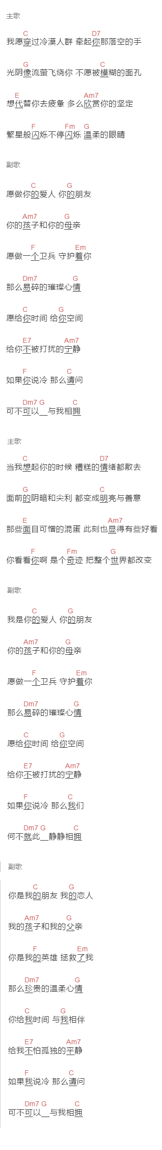 邵夷贝《我所谓的爱》吉他谱C调和弦谱(txt)1