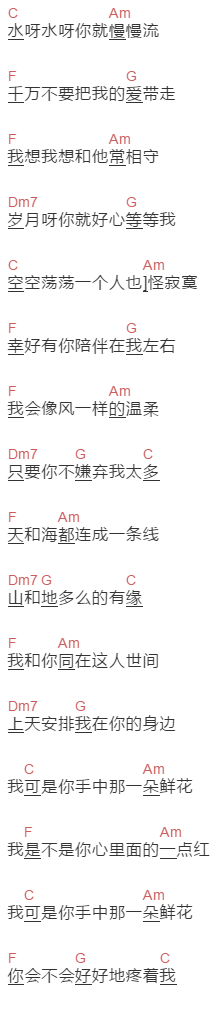 好妹妹《我可是你手中那一朵鲜花》吉他谱C调和弦谱(txt)1