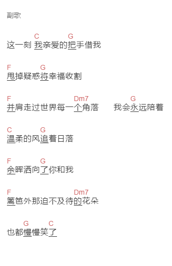 刘梓炎《我亲爱的》吉他谱C调和弦谱(txt)1