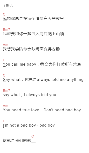 杨胖雨,苡慧《我不要一直想你》吉他谱C调和弦谱(txt)1
