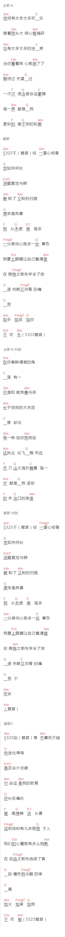 郁可唯,阿云嘎《情人咒》吉他谱C调和弦谱(txt)1