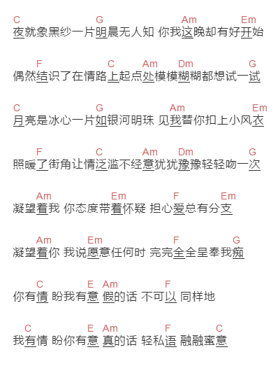 谭咏麟《情义两心知》吉他谱C调和弦谱(txt)1