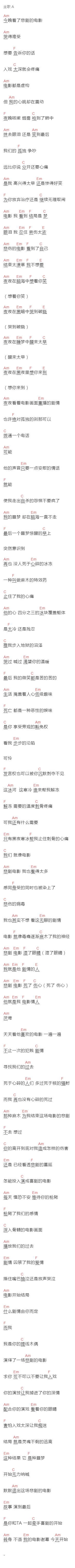 带泪的鱼《悲剧电影》吉他谱C调和弦谱(txt)1