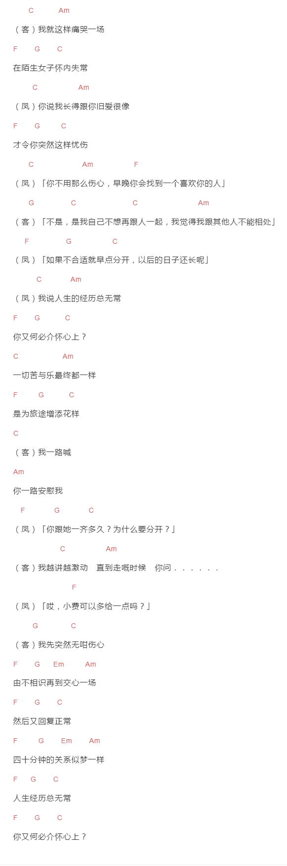 小机场《忧伤的嫖客》吉他谱C调和弦谱(txt)1