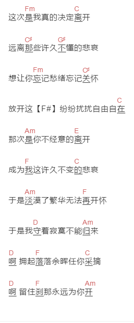 希莉娜依 , 胡兵《归去来》吉他谱C调和弦谱(txt)1
