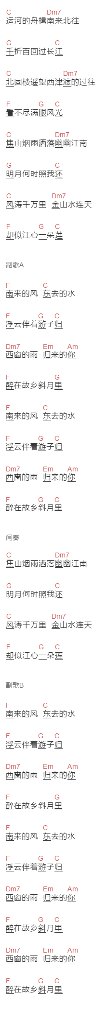好妹妹乐队《归乡》吉他谱C调和弦谱(txt)1