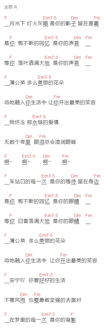 彭振《归》吉他谱C调和弦谱(txt)1