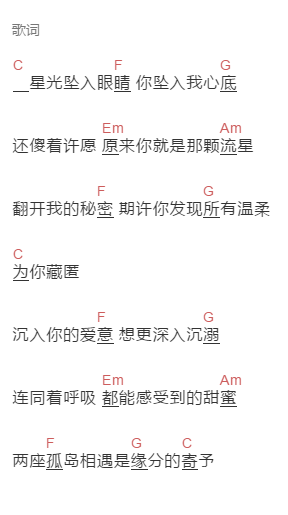 陈子晴《孤岛星愿》吉他谱C调和弦谱(txt)1