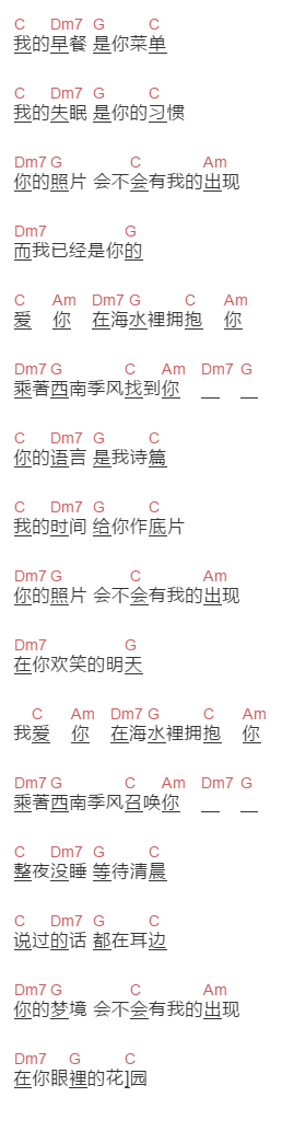 陈绮贞《季风》吉他谱C调和弦谱(txt)1