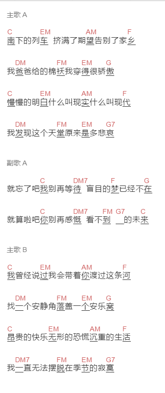 黄贯中《季节》吉他谱C调和弦谱(txt)1