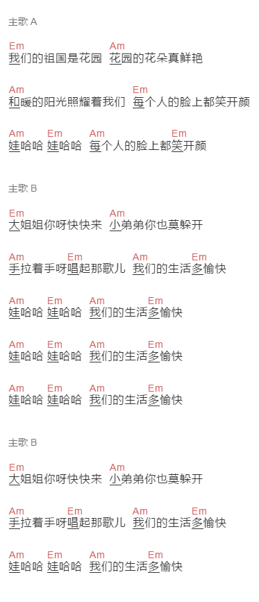 儿歌《娃哈哈》吉他谱C调和弦谱(txt)1