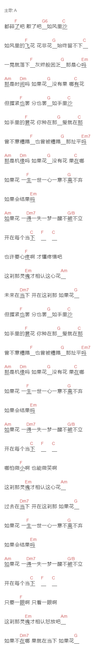 蚱蜢和蚁《如果花》吉他谱C调和弦谱(txt)1