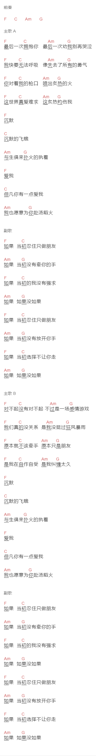 暴躁的兔子《如果能忍住》吉他谱C调和弦谱(txt)1