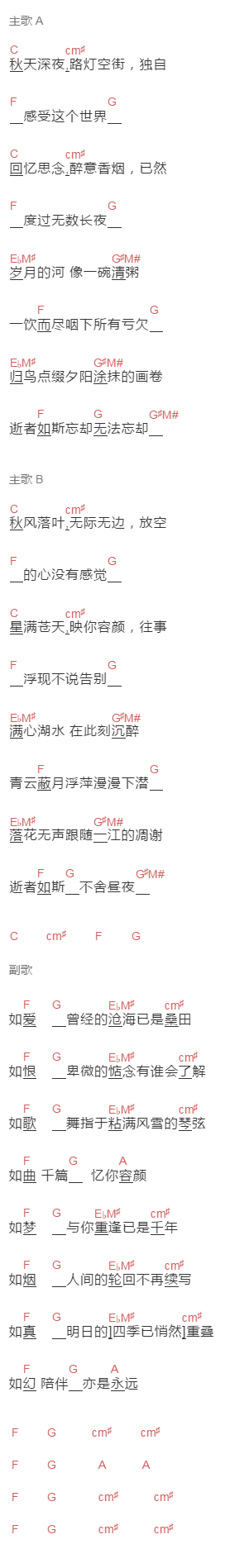 寸草春晖《如》吉他谱C调和弦谱(txt)1