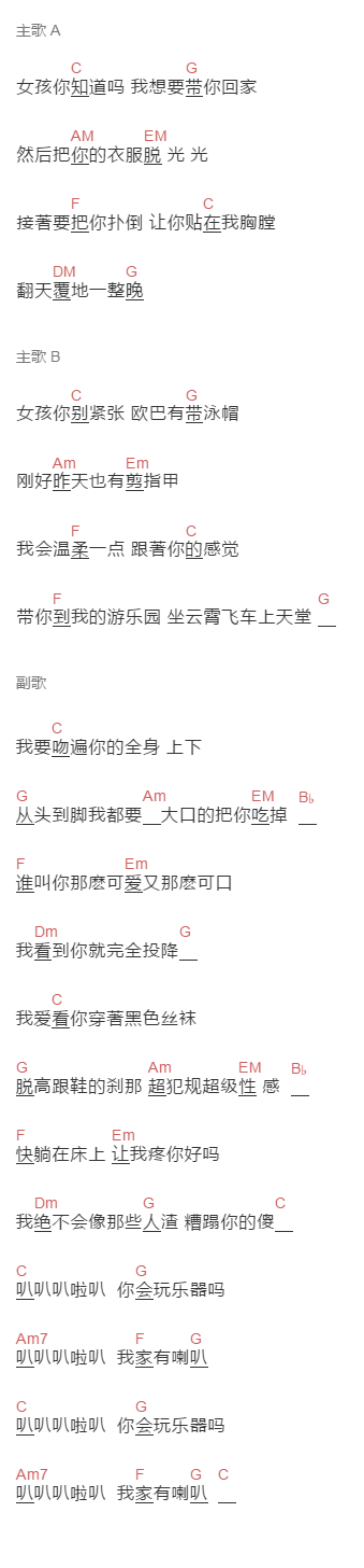 未知歌手《女孩你知道吗》吉他谱C调和弦谱(txt)1