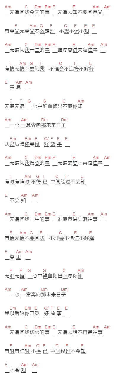 张国荣《奔向未来的日子》吉他谱C调和弦谱(txt)1