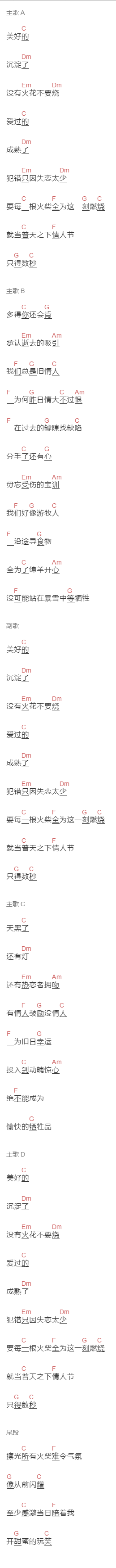 陈奕迅《失恋太少》吉他谱C调和弦谱(txt)1