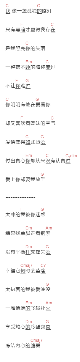JandZ《太冲动的我》吉他谱C调和弦谱(txt)1