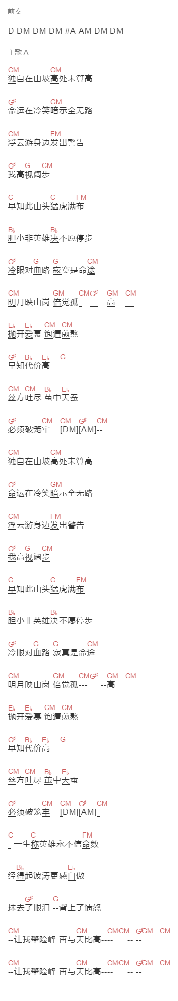 叶振棠《天蚕变》吉他谱C调和弦谱(txt)1