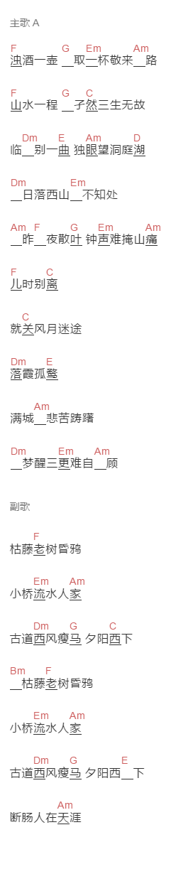 G2er《天净沙秋思》吉他谱C调和弦谱(txt)1