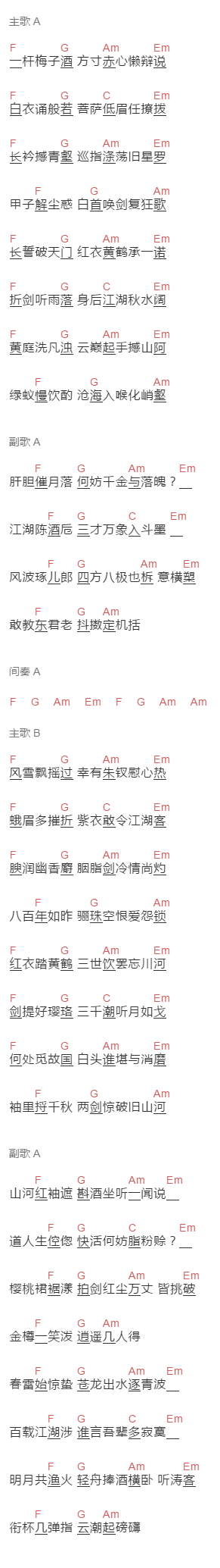 群星《天下潮》吉他谱C调和弦谱(txt)1