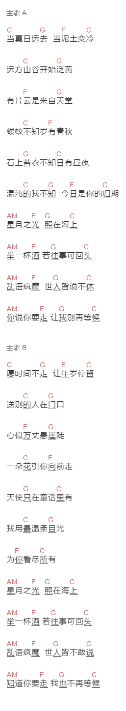 四四《大伯》吉他谱C调和弦谱(txt)1