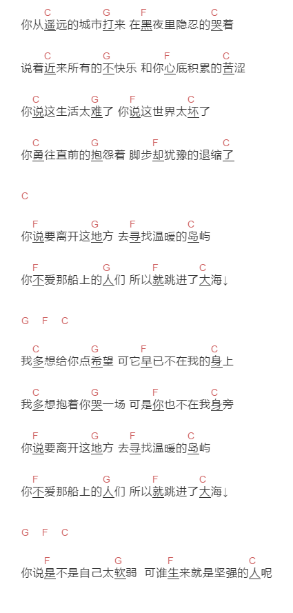 花粥《夜诉》吉他谱C调和弦谱(txt)1