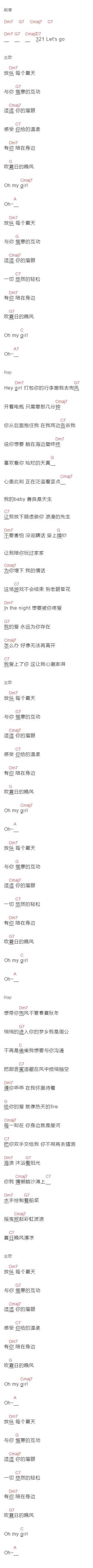 xxxmiracle,Aioz《夏日晚风》吉他谱C调和弦谱(txt)1