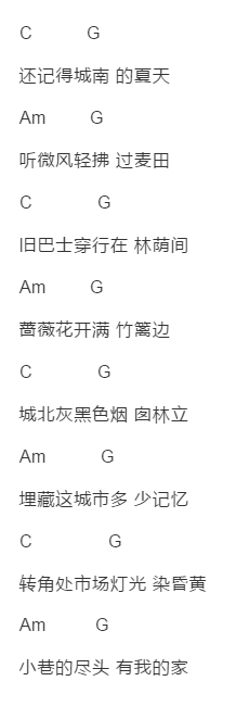 刘健《城南的孩子》吉他谱C调和弦谱(txt)1