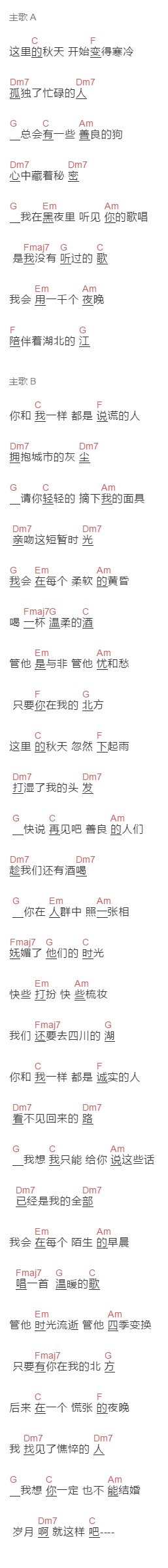 尧十三《北方的女王》吉他谱C调和弦谱(txt)1