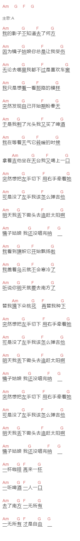 风子《切手》吉他谱C调和弦谱(txt)1