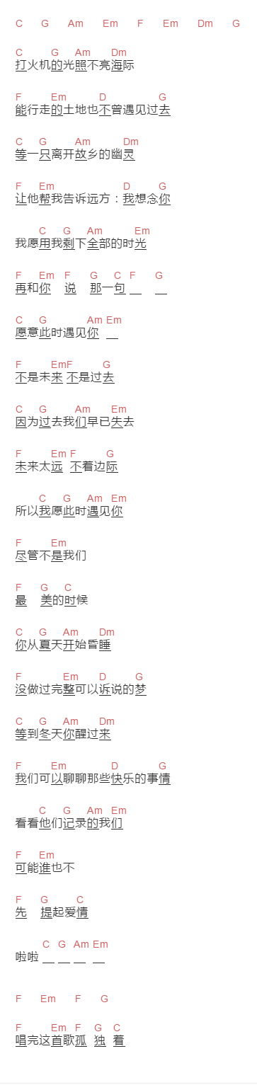 马頔《切尔西旅馆有没有8310》吉他谱C调和弦谱(txt)1