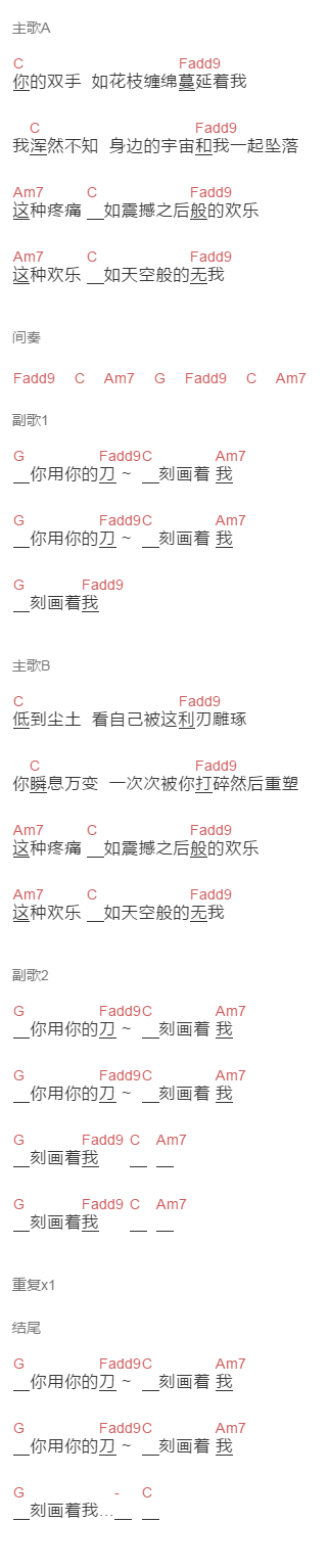 郑钧《刀》吉他谱C调和弦谱(txt)1