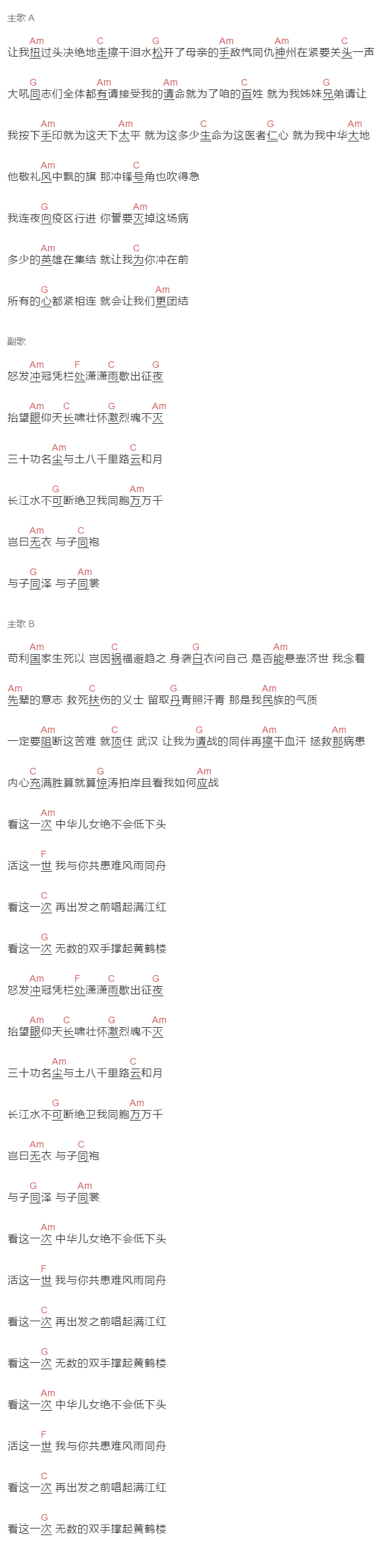 宝石Gem《出征》吉他谱C调和弦谱(txt)1