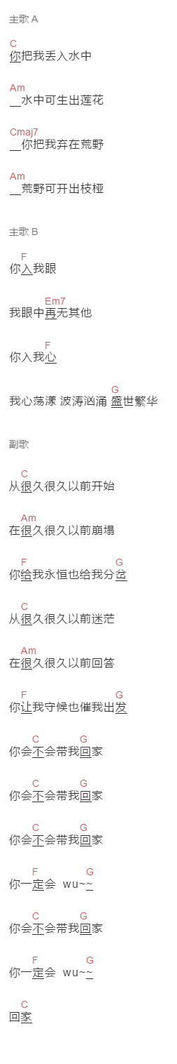 谢春花《出入》吉他谱C调和弦谱(txt)1
