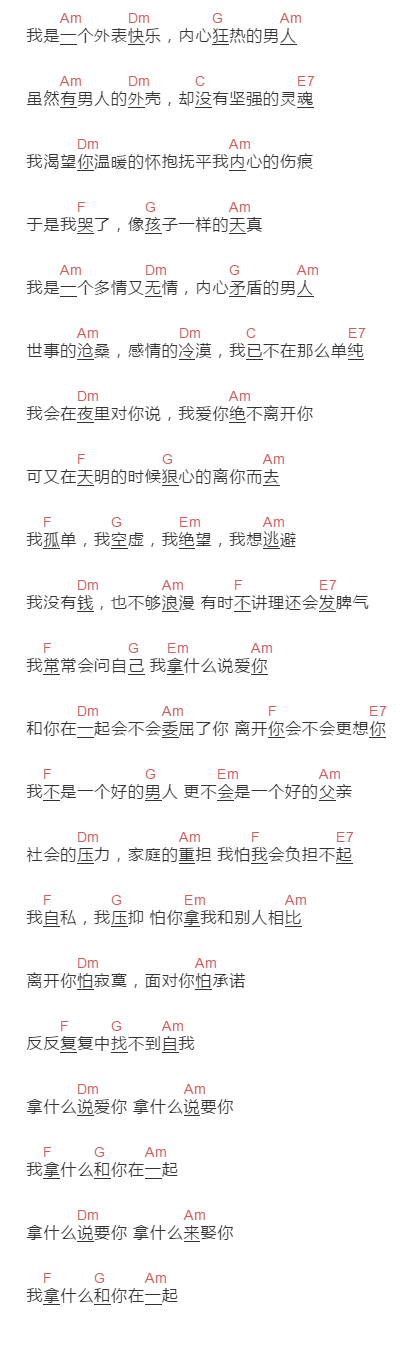  赵雷《凭什么说爱你》吉他谱C调和弦谱(txt)1