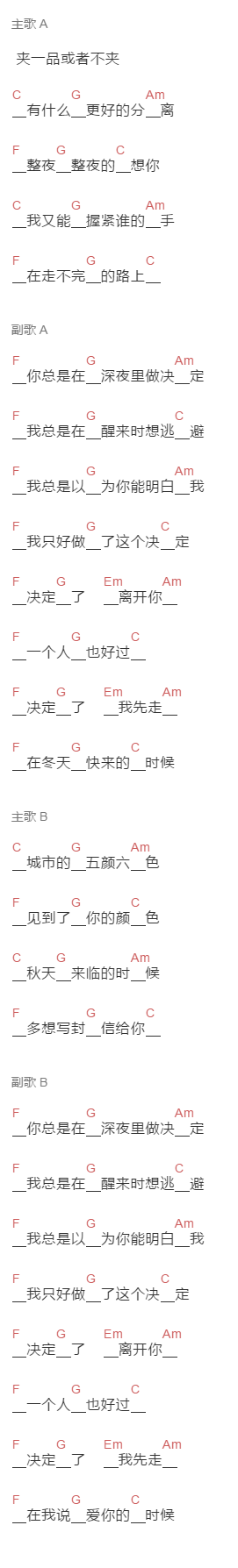 蘇山海《决定》吉他谱C调和弦谱(txt)1