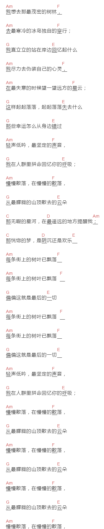 麻园诗人《冰岛》吉他谱C调和弦谱(txt)1