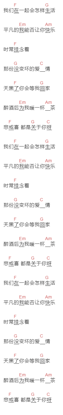 晚睡叭《写给我未来亲爱的她》吉他谱C调和弦谱(txt)1