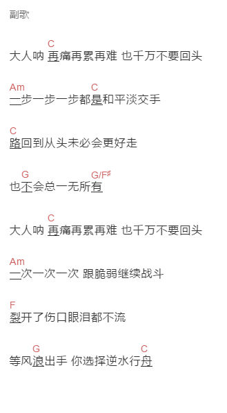 TF家族《写给他们的歌》吉他谱C调和弦谱(txt)1