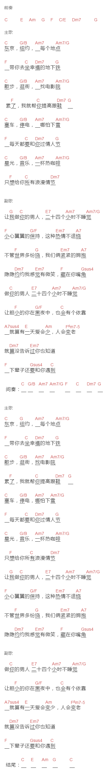 张信哲《做你的男人》吉他谱C调和弦谱(txt)1