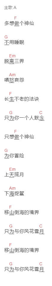魏新雨《做个神仙》吉他谱C调和弦谱(txt)1