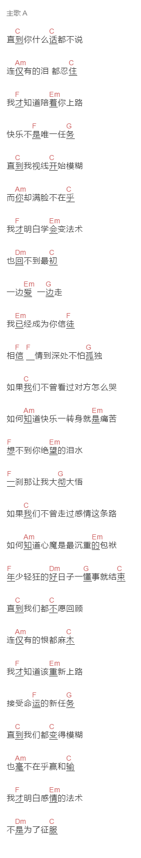 张卫健《信徒》吉他谱C调和弦谱(txt)1