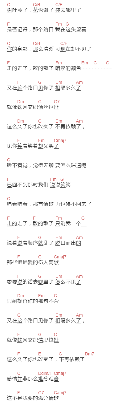陈粤彬《依旧》吉他谱C调和弦谱(txt)1