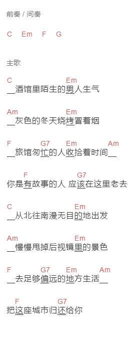 棱镜 《你是有故事的人》吉他谱C调和弦谱(txt)1