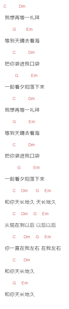你的大表哥曲甲《下个礼拜》吉他谱C调和弦谱(txt)1