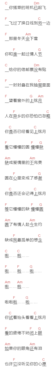 郑秀文《上弦月》吉他谱C调和弦谱(txt)1