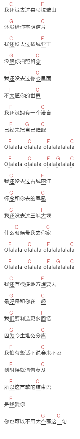 房东的猫《100 days》吉他谱C调和弦谱(txt)1