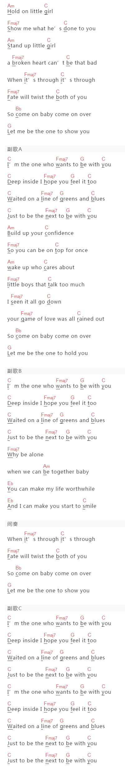 Mr.Big《To Be With You》吉他谱C调和弦谱(txt)1