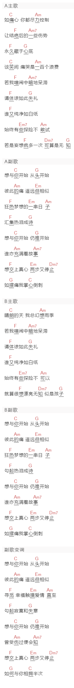 郑欣宜《有故事的人》吉他谱C调和弦谱(txt)1